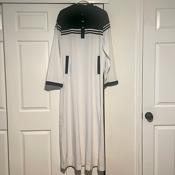 Men Middle Eastern Traditional Thobe Abaya Navy Blue White - Picture 4 of 8